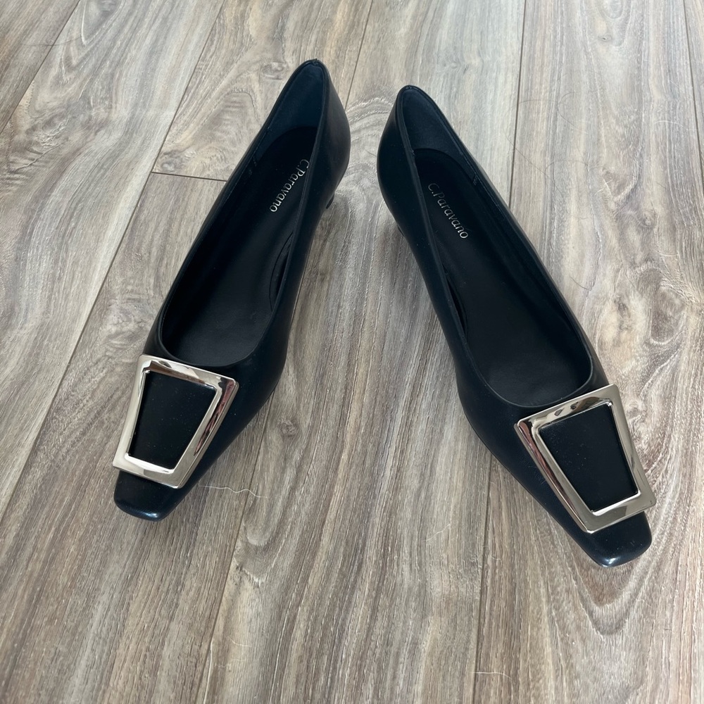 C. Paravano Trapezoidal Buckle Low Heels